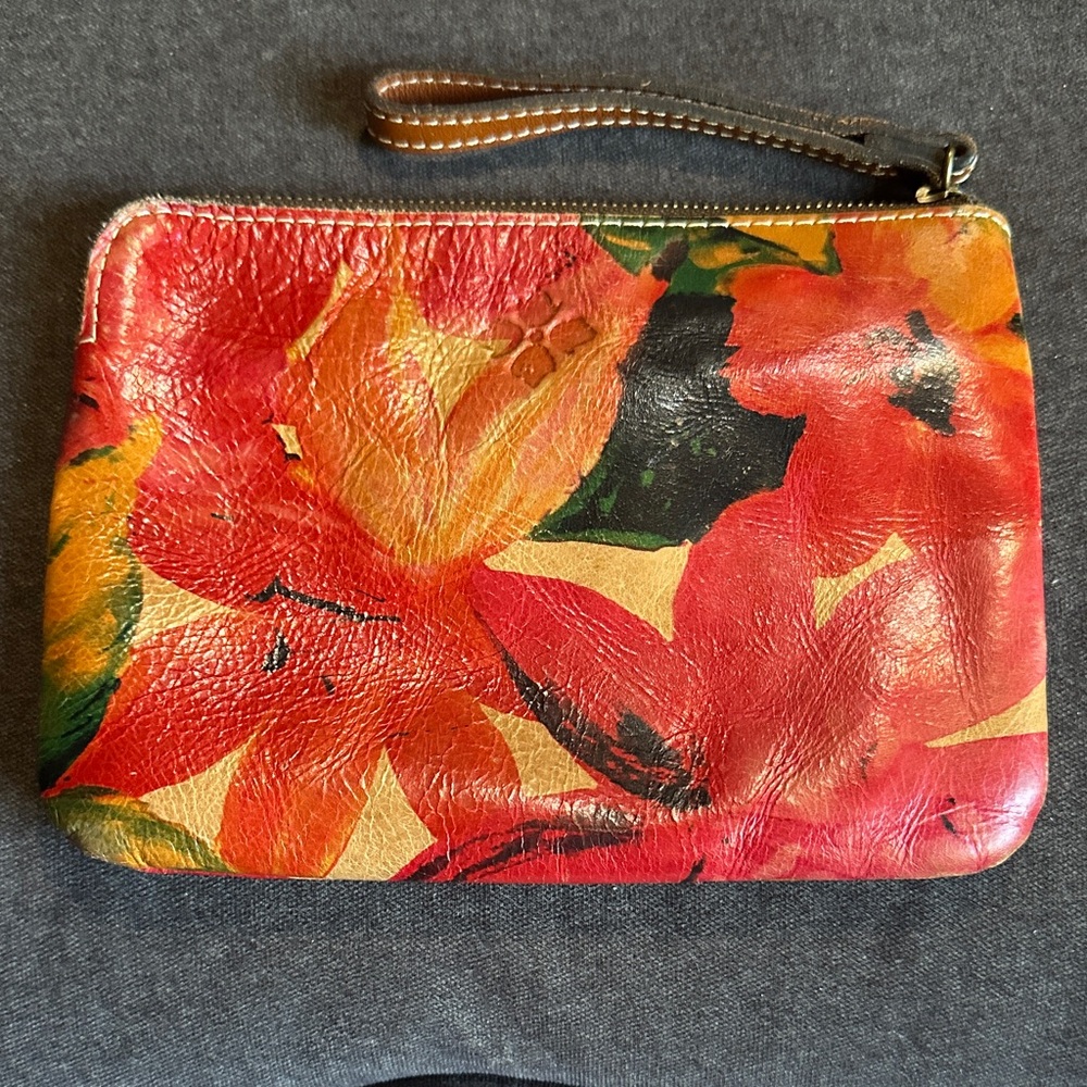 Patricia Nash Red and Green Floral Leather Wristlet